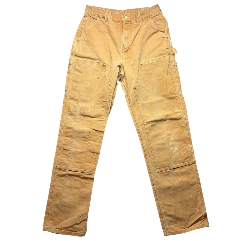Vintage Carhartt B01 Work Pants Mens 30x33 Brown Cotton Double Knee Made in USA